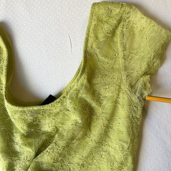 Divided By H&M Women Mini Dress US 10 Green Floral Fit & Flare Lace Short Sleeve - Picture 10 of 10